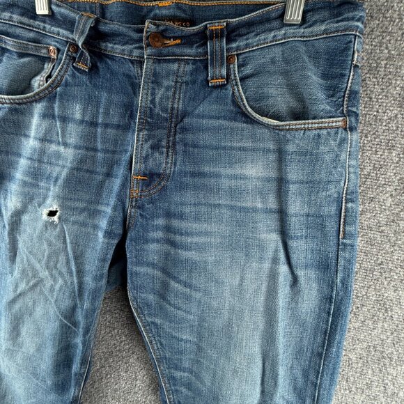 Nudie Jeans Men Denim Jeans Steady Eddie Orange Crinkle Blue Cotton ACTL 33X28 - Picture 3 of 16